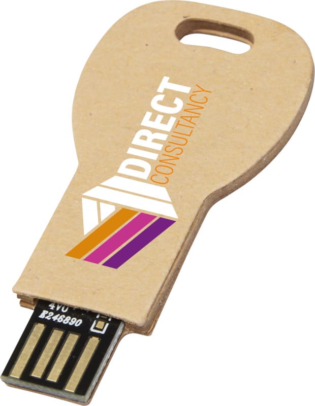 Bedrukbare USB-sleutel van gerecycled papier - Kraft bruin, met uw logo